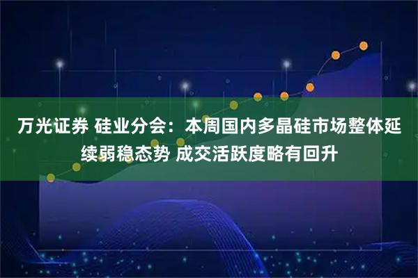 万光证券 硅业分会:本周国内多晶硅市场整体延续弱稳态势 成交活跃度略有回升